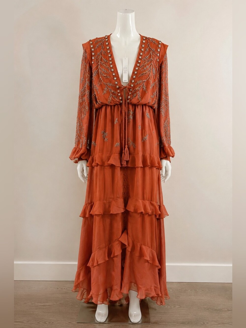ASOS DESIGN Embellished Boho Maxi Dress Rust Orange NWT Size 10 - Picture 2 of 9